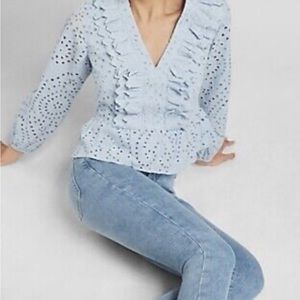 Express blue ruffle top